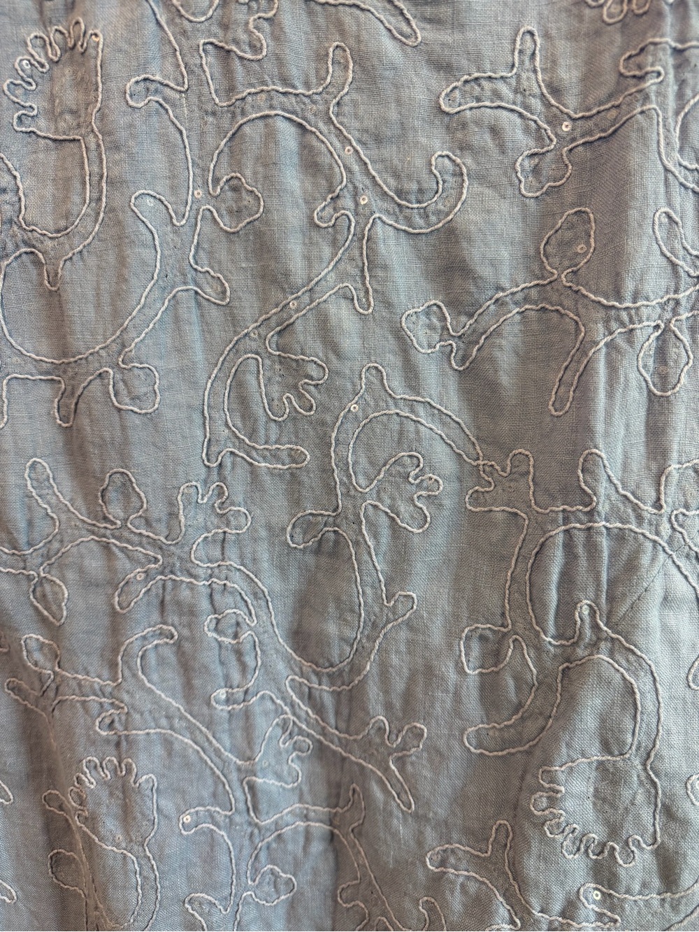 Lina Tomei Sequin & Embroidered 100% Linen Blue Dress size Large - Picture 2 of 10